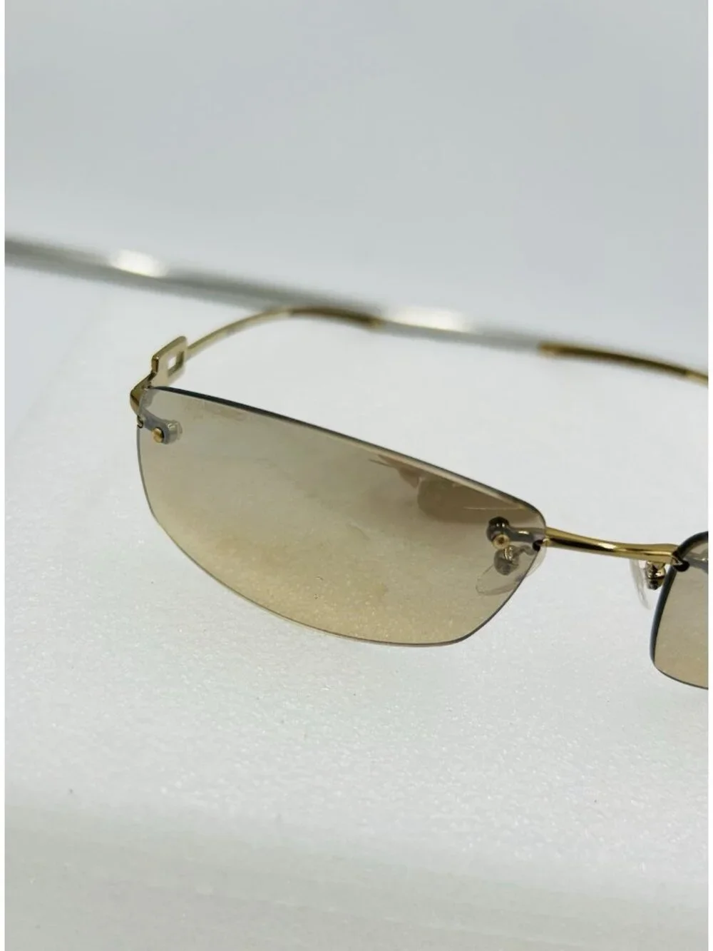 Gucci Rimless Sunglasses Brown Gradient GG 1784 Strass Gold Frame with Case